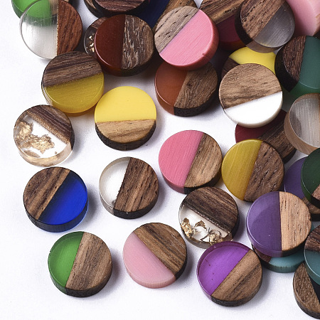 ARRICRAFT Resin & Walnut Wood Cabochons, Flat Round, Mixed Color, 10x2.5~4mm