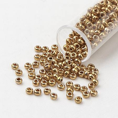 FGB 11/0 Round Glass Seed Beads, Dyed, Dark Goldenrod, 2.3x1.5mm, Hole: 1mm, about 48500pcs/pound