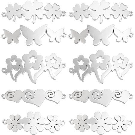 DICOSMETIC 10Pcs 5 Styles Stainless Steel Link Connectors Flower/Heart/Clover/Butterfly Shape Connector Charms for Jewelry Making Necklaces Bracelets Earrings, Hole: 1.2mm