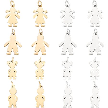 UNICRAFTALE About 16pcs Human Silhouette Charms Hypoallergenic Charms Stainless Steel Pendants Golden and Stainless Steel Color for DIY Jewelry Making, 16-18mm