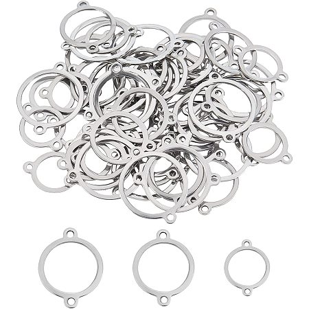 UNICRAFTALE About 60pcs 3 Sizes Ring-Shape Links Connectors About 18/21/24mm Long Stainless Steel Color connectors for DIY Jewellery Crafts Making Round Connector Charms Beads with 2 Loops