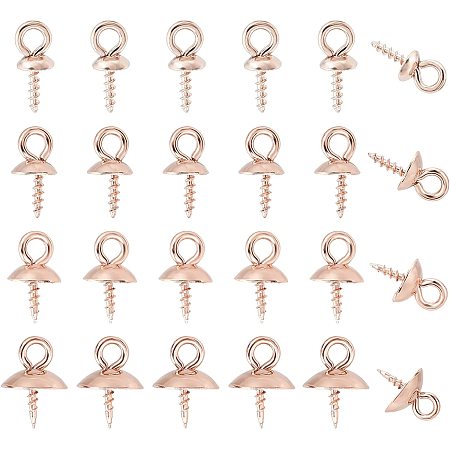 UNICRAFTALE 48pcs 4/5/6/8mm Peg Bails Pendants Stainless Steel Cup Pearl Screw Eye Pins Clasps Hooks Rose Gold Eye Screws Connectors for Half Drilled Beads Jewelry Making