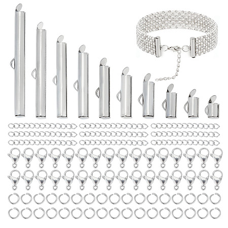 Unicraftale DIY Jewelry Making Finding Kit, Including 304 Stainless Steel Slide On End Clasp Tubes & Open Jump Rings & Ends Chains & Lobster Claw Clasps, Stainless Steel Color, 300Pcs/box