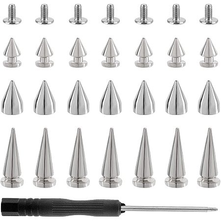 NBEADS 90 Pcs Alloy Spike Studs, Punk Studs Rivets Cone Spikes Screwback Studs with Steel Screwdriver for Belt Bag Cap Purse Leather Craft Clothes