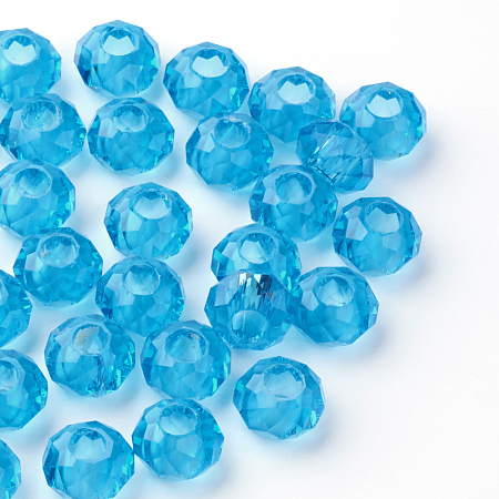 Honeyhandy Glass European Beads, Large Hole Beads, No Metal Core, Rondelle, Dodger Blue, 14x8mm, Hole: 5mm
