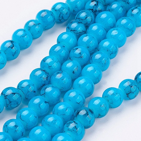 Arricraft Spray Painted Glass Bead Strands, Round, Deep Sky Blue, 6mm, Hole: 1.3~1.6mm, about 133pcs/strand, 31.4 inches