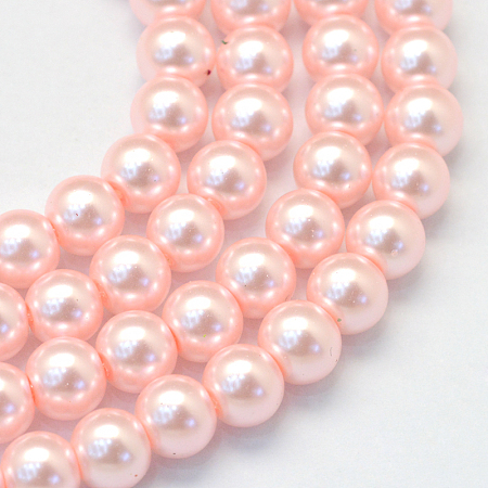 Baking Painted Pearlized Glass Pearl Round Bead Strands, Pink, 8~9mm, Hole: 1mm; about 105pcs/strand, 31.4 inches