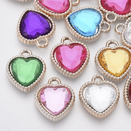 Honeyhandy UV Plating ABS Plastic Pendants, with Acrylic Rhinestone, Faceted, Heart, Light Gold, Mixed Color, 18.5x16x5mm, Hole: 2mm