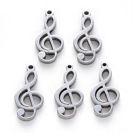Honeyhandy 304 Stainless Steel Pendants, Laser Cut, Musical Note, Stainless Steel Color, 17x8x1mm, Hole: 1mm