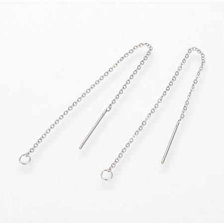 Honeyhandy 304 Stainless Steel Earring Findings, Ear Threads, Stainless Steel Color, Size: about 98mm long, 0.5mm wide, oval link: 1.5x1.2x0.3mm, Ring: 3.5x0.5x2.5mm, pin: 0.8mm.