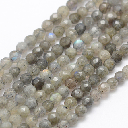 ARRICRAFT Natural Labradorite Beads Strands, Grade A+, Faceted, Round, 4mm, Hole: 1mm, about 92pcs/strand, 15.1 inches(38.5cm)