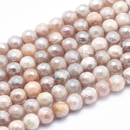 Arricraft Electroplate Natural Sunstone Beads Strands, Faceted, Round, 6mm, Hole: 0.8mm, about 70pcs/strand, 15.7 inches