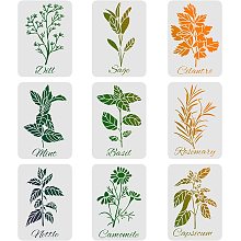 FINGERINSPIRE 9 PCS Leaf Stencils Template 11.7x8.3 inch Plastic Plant Drawing Painting Stencils Dill,Sage,Cilantio,Mint Pattern Stencils Leaves Stencils for Painting on Wood, Floor, Wall and Tile