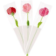 FINGERINSPIRE 3pcs Handmade Knitted Carnation Flower with Bouquet Package Bag 3 Color (Pearl Pink/Dark Pink/Red) Knitted Crochet Carnation Single Carnation for Mom Grandma, Festival Gift for Her