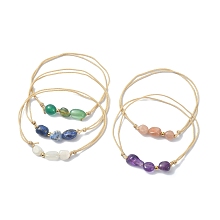 Honeyhandy Mixed Natural White Moonstone & Agate & Amethyst & Sunstone & Lapis Lazuli Round Braided Beaded Bracelets for Women, Adjustable Cord Bracelets, Mixed Color,  Inner Diameter: 1-7/8~3-3/4 inch(4.9~9.5m)