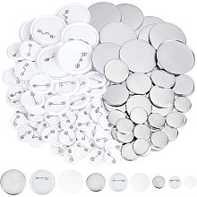 BENECREAT 250 Sets 3 Style Flat Round Blank Badge Button, Platinum Iron Brooch Cabochon Bezel Brooch Button Craft Badges Kit for DIY Craft Supplies