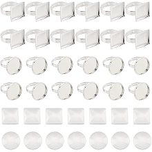 DICOSMETIC 40Sets 2Styles Adjustable Ring Bases Platinum Flat Round Square Finger Ring Trays Bezel Blanks for Rings Brass Ring Components with Glass Cabochons for DIY Rings Jewelry Making