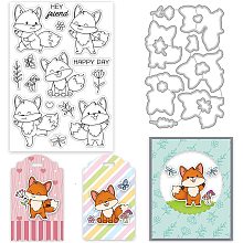 GLOBLELAND Fox Cut Dies and Clear Stamp Animals Machine Embossing Template and Silicone Stamp for Card Scrapbooking Card Making DIY Craft Decoration