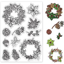 BENECREAT Pinecone Patterns PVC Plastic Stamps, 6.3x4.3inch Holly Leaf Garlands Transparent Rubber Seal Stamps for DIY Scrapbooking, Photo Album Decorative, Cards Making