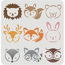 FINGERINSPIRE Animals Head Stencil 11.8x11.8inch Plastic Lion Bear Fox Stencil Sika Deer Rabbit Squirrel Owl Pattern Reusable Forest Animals Stencils for Painting on Wood, Floor, Wall and Tile