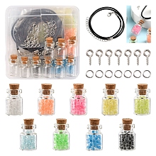 DIY Wishing Bottle Pendant Necklace Making Kit, Including Luminous Glass Seed Beads, Glass Bottles, Waxed Cord with Clasps, Mixed Color, 2744Pcs/box