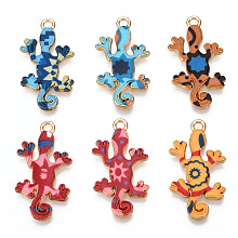 Honeyhandy Alloy Enamel Pendants, Light Gold, Gecko Charm, Mixed Color, 27x14.5x1.5mm, Hole: 1.6mm