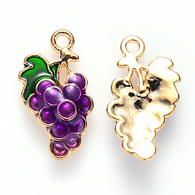 Honeyhandy Autumn Theme Alloy Enamel Pendants, Grape, Light Gold, Purple, 17x10x3mm, Hole: 1.2mm