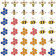 SUNNYCLUE 1 Box 36Pcs 6 Styles Bee Charm Pendants Colorful Honeycomb Alloy Enamel Flying Animal Insect Rhinestone Honeybee Charms 3D Flatback Beads for Bracelets DIY Crafts Making Supplies