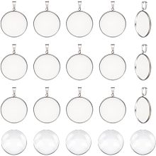 UNICRAFTALE 30 Sets Cabochon Pendants 304 Stainless Steel Round Cabochon Necklace Charms with Pinch Bails Blanks Bezel Pendant Trays with Glass Cabochon for DIY Jewelry Making