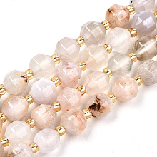 Honeyhandy Natural Cherry Blossom Agate Beads Strands, Faceted, Round, 7.5x7mm, Hole: 1.2mm, Beads: 3x2mm, about 40~41pcs/strand, 15.04 inch~15.35 inch(38.2cm~39cm)