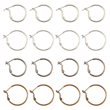 CHGCRAFT 16 Pairs 4 Style Brass Hoop Earrings, Ring, Mixed Color, 20~24x1.5mm, Pin: 0.6~0.7mm, 4 pairs/style