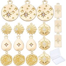 SUNNYCLUE 1 Box 18Pcs 6 Styles Real 18K Gold Plated Star Theme Charms Sea Animal Pendants Shell Starfish Cubic Zirconia Pendants for DIY Earring Necklace Bracelet Jewellery Making