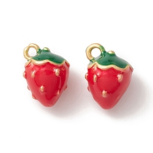 Honeyhandy 2Pcs Brass Enamel Charms, Imitation Fruit, Matte Gold Color, Strawberry Charm, Red, 13x11x10mm, Hole: 1.2mm