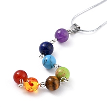 Honeyhandy Chakra Jewelry, 304 Stainless Steel Pendant Necklaces, with Gemstone Pendants, 16.6 inch(42.4cm)