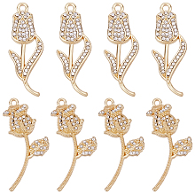 SUPERFINDINGS 16Pcs 2 Style Flower Charms Light Gold Rhinestone Charms Gold Plated Charm Pendants Micro Pave Cubic Zirconia Charms for Necklace Bracelet Jewelry Making, Hole: 1.6mm