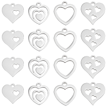 DICOSMETIC 40Pcs 4 Styles Stainless Steel Charms Hollow Heart Shape Charms Pendants Flat Blank Pendants Assorted Jewelry Accessories for DIY Crafting Jewelry Making