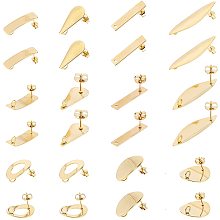 UNICRAFTALE 24pcs 6 Styles Golden Stainless Steel Stud Hypoallergenic Earring with Ear Nut Ear Stud Components Stud Earring with Small Loop Holefor Earring Jewelry Making 0.8mm pin