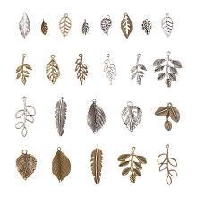 PandaHall Elite 96pcs 14 Styles Tibetan Alloy Tree Leaf Charms Pendants Leaves Branch Beads Charms for DIY Bracelet Necklace Jewelry Making, Antique Bronze Silver