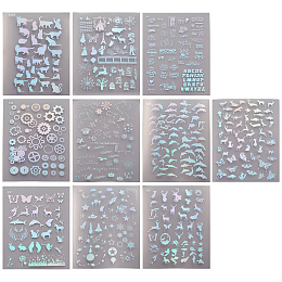 SUNNYCLUE Transparent Plastic Stickers, Laser Effect Decorative Stickers, Filling Material for Resin Art, Mixed Patterns, 15x11x0.01cm; 10sheets, 1sheet/color, 10sheets/set