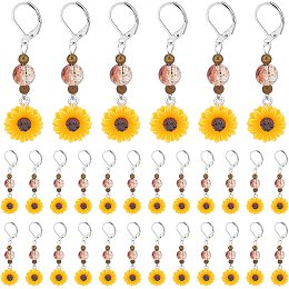 PH PandaHall 30pcs Stitch Marker Charms, Sunflower Resin Dangle Pendants Locking Crochet Stitch Counters Zipper Pulls Charms for Crocheting Knitting Sewing Craft Jewelry Making