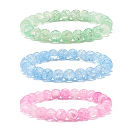 Honeyhandy 8mm Candy Color Round Crackle Glass Beads Stretch Bracelet for Girl Women, Mixed Color, Inner Diameter: 2 inch(5.2cm), Beads: 8mm