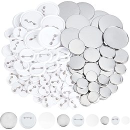 BENECREAT 250 Sets 3 Style Flat Round Blank Badge Button, Platinum Iron Brooch Cabochon Bezel Brooch Button Craft Badges Kit for DIY Craft Supplies