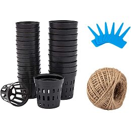 PH PandaHall 60 Pack Net Pots Cups, 2 Size Net Pots Cups Garden Slotted Mesh Net Cups with 20pcs Plant Labels 40m Hemp Cord Wide Lip Bucket Basket for Hydroponics