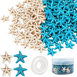 SUNNYCLUE 1 Box 144~156Pcs Turquoise Beads Bulk Starfish Beads for Jewelry Making Synthesis Turquoise Beads Waterproof Beads Loose Spacer Beads Star Beads Bulk Summer Bracelets Making Kit Beige Blue