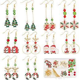 SUNNYCLUE 1 Box 10 Sets Christmas Earring Making Kit Gold Drop Dangle Earrings Christams Charm Enamel Snowflake Christmas Charms Glass Beads for Jewelry Making Kits Adult Women DIY Crafts Supplies