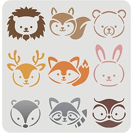 FINGERINSPIRE Animals Head Stencil 11.8x11.8inch Plastic Lion Bear Fox Stencil Sika Deer Rabbit Squirrel Owl Pattern Reusable Forest Animals Stencils for Painting on Wood, Floor, Wall and Tile