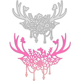 GLOBLELAND Antlers Metal Cutting Dies Feathers Die Cuts for DIY Scrapbooking Easter Birthday Mother's Day Valentine's Day Cards Making Album Envelope Decoration,Matte Platinum