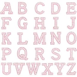 NBEADS 26 Pcs A-Z Letter Pearl Rhinestone Patches, Iron On Patch with Glitter Alphabet Rhinestone Pearl Sew On Patch Applique for DIY Clothes Dress Plant Hat Jeans Sewing Supplies, Pink