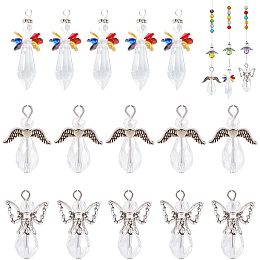 Arricraft 30 Pcs 3 Styles Angel Wing Charms, Crystal Dangle Charms Pendants Glass Angel Charms Beads for Earring Necklace Bracelet Jewelry DIY Crafts Making