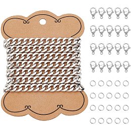 BENECREAT 1m/39Inch Platinum Plated Brass Cuban Link Chains with 20Pcs Jump Rings and 20Pcs Stainless steel Lobster Claw Clasps for Craft Making